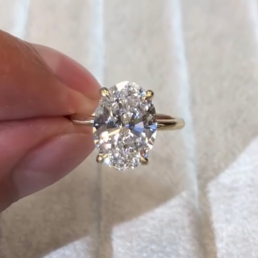 Oval Cut Lab Grown Diamond Solitaire Hidden Halo Delicate Ring
