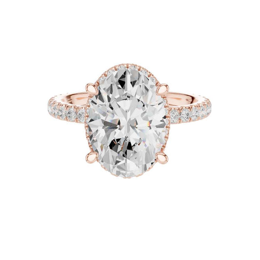 Hidden Halo Oval Cut Moissanite Diamond Pave Engagement Ring