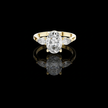 1.95 CT Classic Three Stone Lab Grown Ring with an Oval Cut Center Diamond and Pear Shaped Side Diamonds