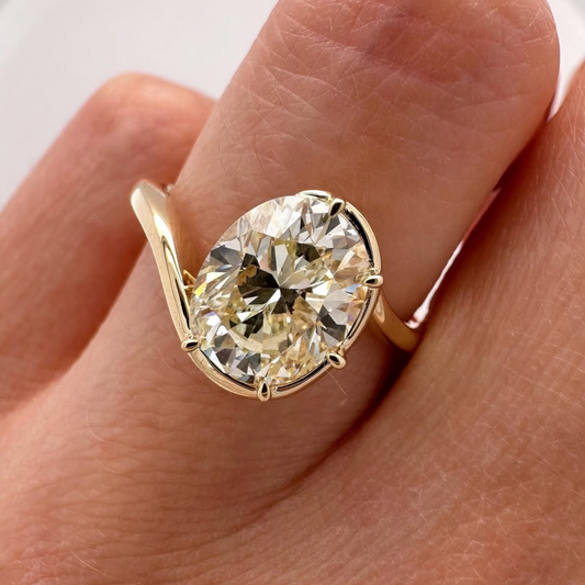 Oval Cut Lab Grown Diamond Half Bezel Bypass Solitaire Ring
