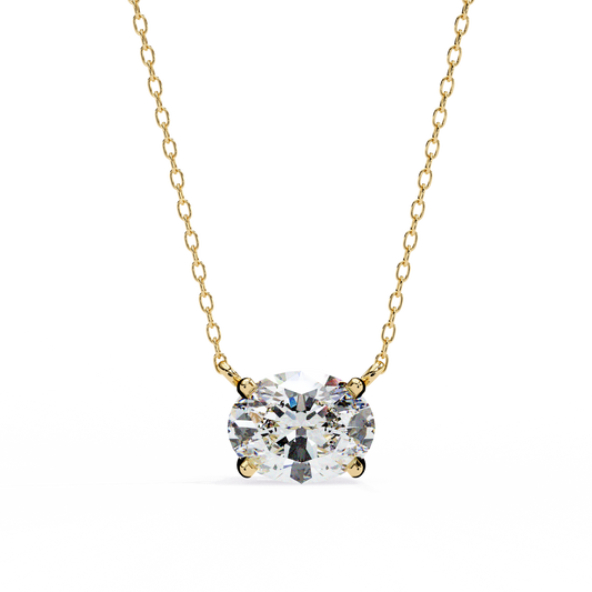 East West Oval Cut Solitaire Pendant with Four Prong Side Loops Lab Grown Diamond