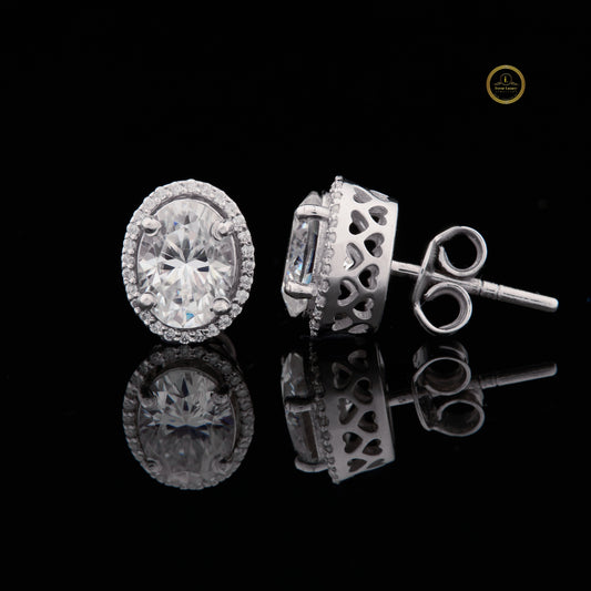 Oval Cut Halo Stud Lab Diamonds Earring Set with Micro Pave Accent