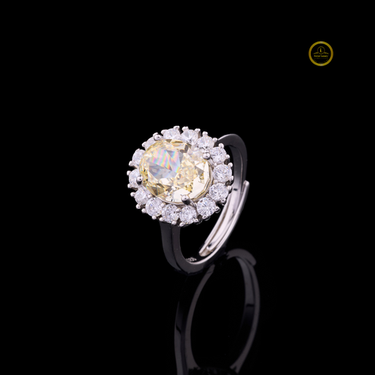 Fancy Intense Radiant Cut Lab Diamond Halo Ring With Baguette Side Stones