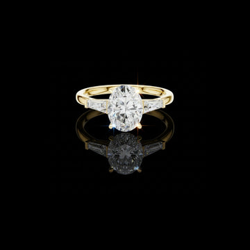 1.5 CT Noble Oval Cut Lab Grown Diamond Ring with Baguette Side Stones and High Polish Finish
