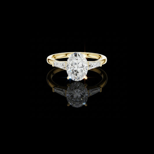 1.5 CT Noble Oval Cut Lab Grown Diamond Ring with Baguette Side Stones and High Polish Finish