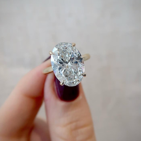 Oval Lab Grown Delicate Wear Diamond Hidden Halo Wedding Ring