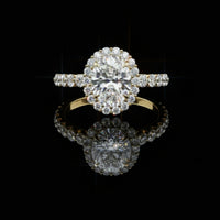 Classic Oval Halo Moissanite Diamond Ring with Pave Band