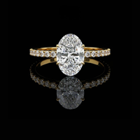 Oval Cut Moissanite Diamond Solitaire Ring Micro Pave Band