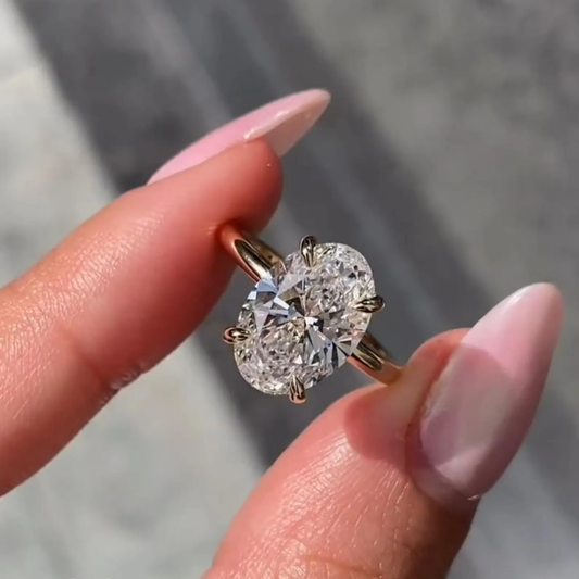 Elegant Oval Cut Lab Grown Hidden Halo Solitaire Ring
