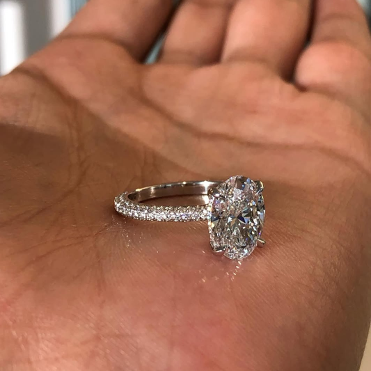 Hidden Halo Oval Cut Moissanite Diamond Pave Engagement Ring