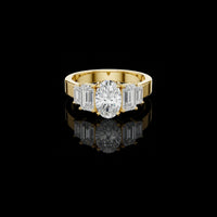Oval with Side Emerald Cut Moissanite Diamond Engagement Ring