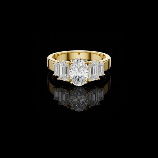 Oval With Side Stone Emerald Cut Lab Diamond Engagement Ring