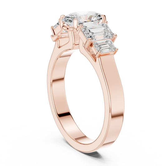 Oval With Side Emerald Cut Moissanite Diamond Engagement Ring