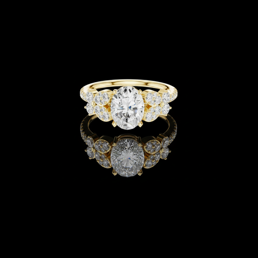 1.00 CT Harmony Oval Cut Lab Grown Diamond Ring with Floral Diamond Cluster Accents