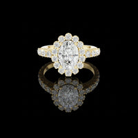 Oval Cut Scalloped Halo Lab Grown Diamond Ring