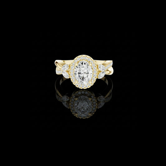 1.09 CT Lumina Oval Cut Halo Lab Diamond Ring with Sculpted Diamond Accents For Special One