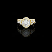 Oval Halo Moissanite Ring with Marquise Band