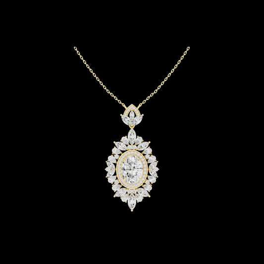Oval Halo Medallion Pendant with Marquise Moissanite