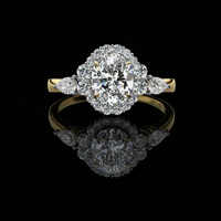 Oval Cut Diamond Halo Three Stone Moissanite Diamond Ring