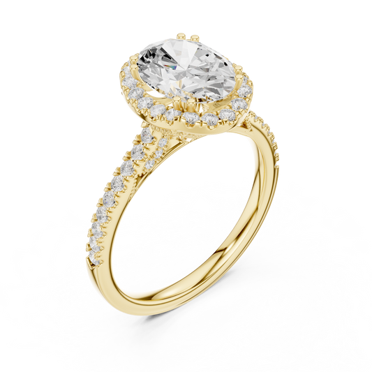 Oval Halo Moissanite Diamond with Pave Cathedral Band Ring
