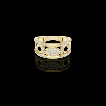 0.58 TCW Exclusive Round Moissanite Diamond Openwork Oval Design with Pave Stones Wedding Ring