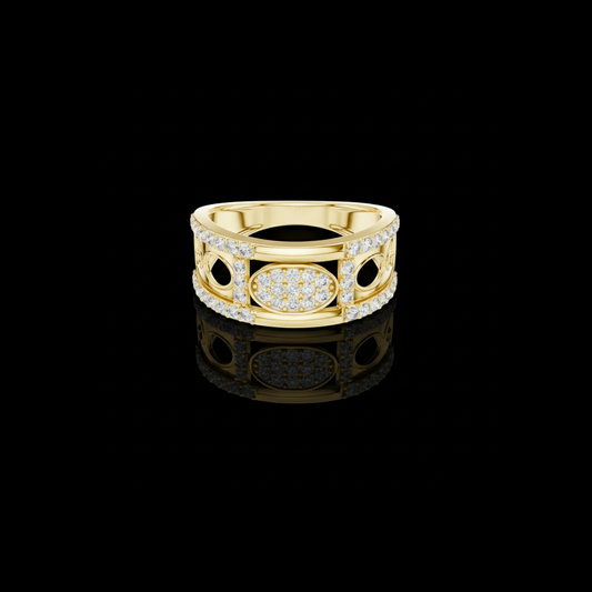 0.58 TCW Exclusive Round Lab Grown Diamond Openwork Oval Design with Pave Stones Wedding Ring