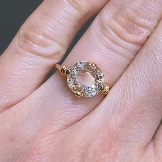 Round Rose Cut Moissanite Diamond Solitaire Engagement Ring