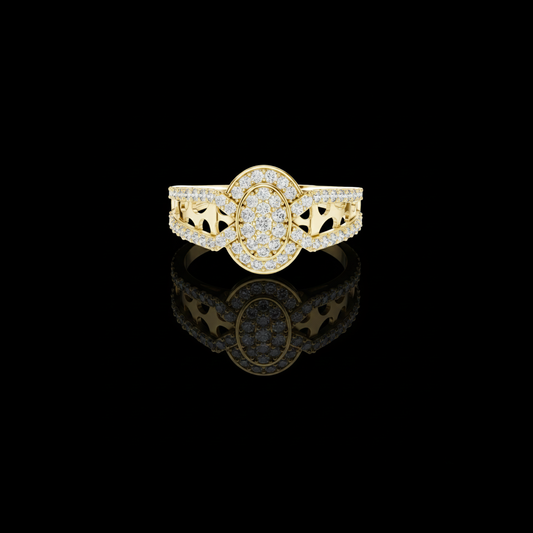 0.69 TCW Elegant Round Cut Moissanite Diamond with Pave Split shank Cluster Statement Bridal Ring Luxury Jewelry