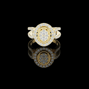 1.04 TCW Elegant Oval shaped Bloom Moissanite Round Diamond Halo Ring with Split Shank Pave Band