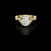 Oval Cut Cathedral Lab Grown Diamond Ring with Marquise Accents