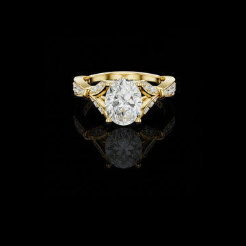 Oval Cut Cathedral Lab Grown Diamond Ring with Marquise Accents