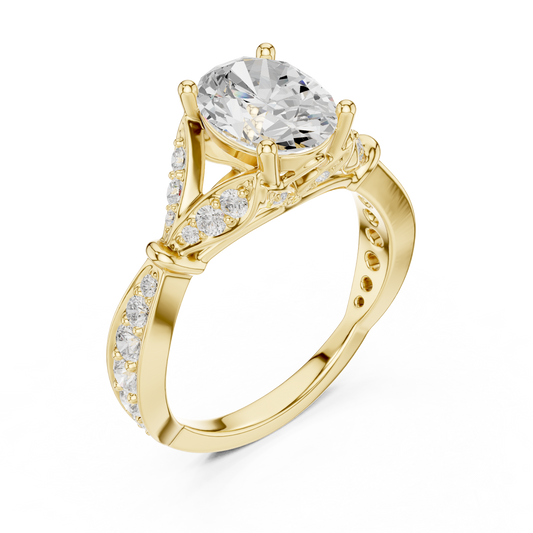 Oval Cut Cathedral Lab Diamond Ring with Marquise Accents