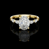 Oval Cut Moissanite Diamond Ring with Marquise Leaf Side Stones