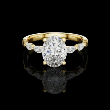 Oval Cut Lab Grown Diamond Ring Marquise Leaf Side Stones