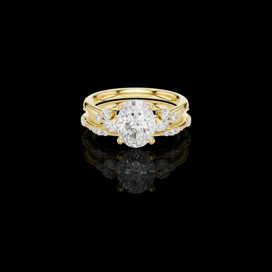 2.00 CT Luxury Oval Cut Lab Grown Diamond Accents Band Classic Prong Setting Engagement Ring For Women