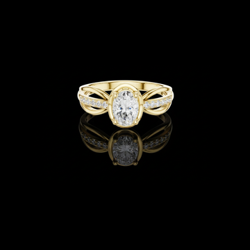 0.69 CT Radiant Oval Cut Moissanite Diamond Ring with Twisted Split Shank and Pave Accents