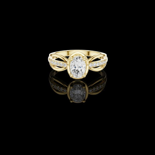 Oval Cut Moissanite Diamond Twisted Split Shank Pave Engagement Ring