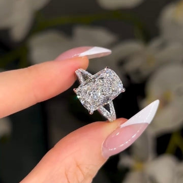 2.5 CT Elevated Four Prong Setting Elongated Cushion Cut Lab Diamond Ring with Pave Split Shank For Her