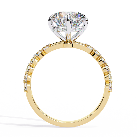 Round Solitaire Moissanite Diamond Engagement Ring With Pave Band