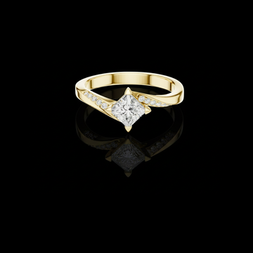 0.57 CT Modern Gold Bypass Ring Featuring a Princess Lab Grown Center Diamond and Pave Accent Stones