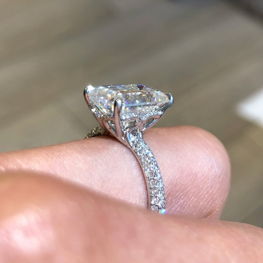 Emerald Lab Grown Diamond Pave Cathedral Wedding Ring