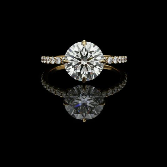 Round Cut Lab Diamond With Pave Band Engagement Ring