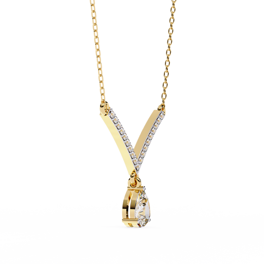 V Curved Chevron Pear Moissanite Diamond Drop Necklace