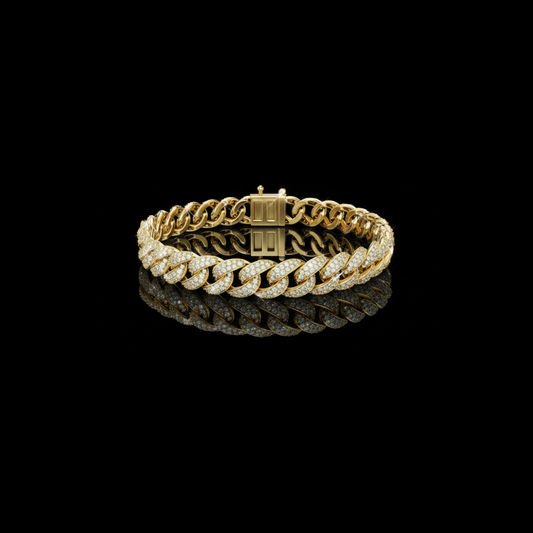 4.99 TCW Sparkle Pave Round Lab Grown Diamond Cuban Link Bracelet with Statement High Polish Design