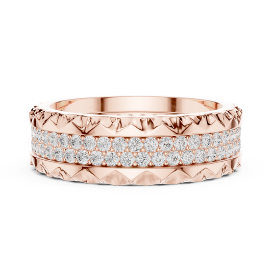 Triple Row Pave Round Cut Lab Grown Diamond Textured Eternity Band Ring
