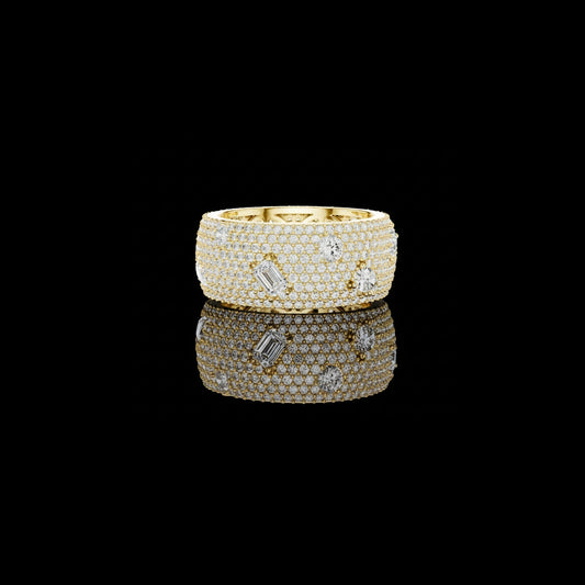 Round Pave Lab Grown Diamond Wide Statement Band with Emerald Accents