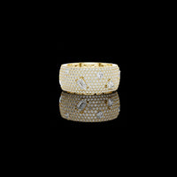 Round Pave Moissanite Diamond Wide Statement Band with Emerald Accents