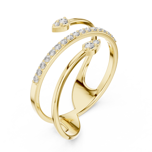 Round Moissanite Diamond Open Wrap Bypass Ring with Pave Band
