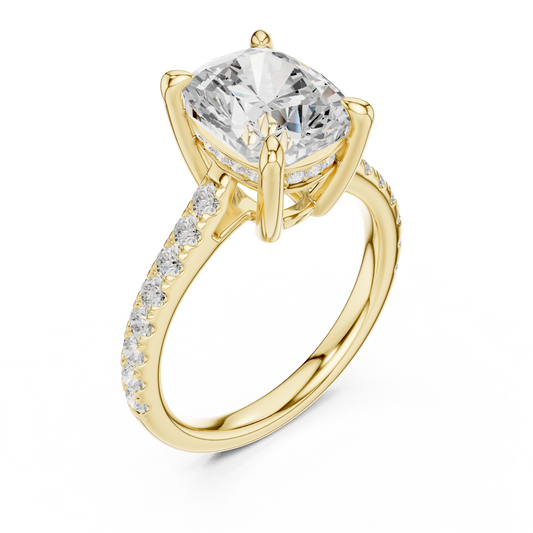 Cushion Cut Moissanite Diamond Hidden Halo Pave Engagement Rings