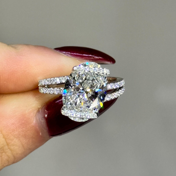3.10 CT Luxurious Oval Cut Halo Lab Grown Diamond with Split Shank Pave Band Statement Ring Fine Jewelry For Her